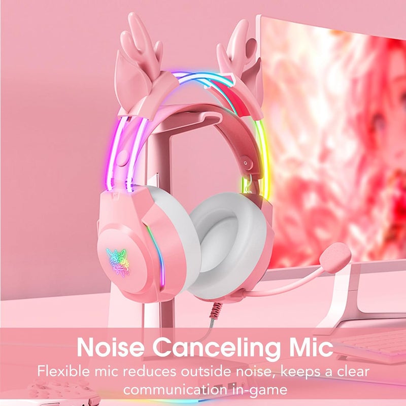 ONITOON Gaming Headset with Microphone, Deer Ears Headphones for PC Laptop PS4 PS5 Xbox Switch, Rainbow RGB Lighting & Virtual Surround Sound, 3.5mm Over Ear Headphones, Ergonomic - Image 3